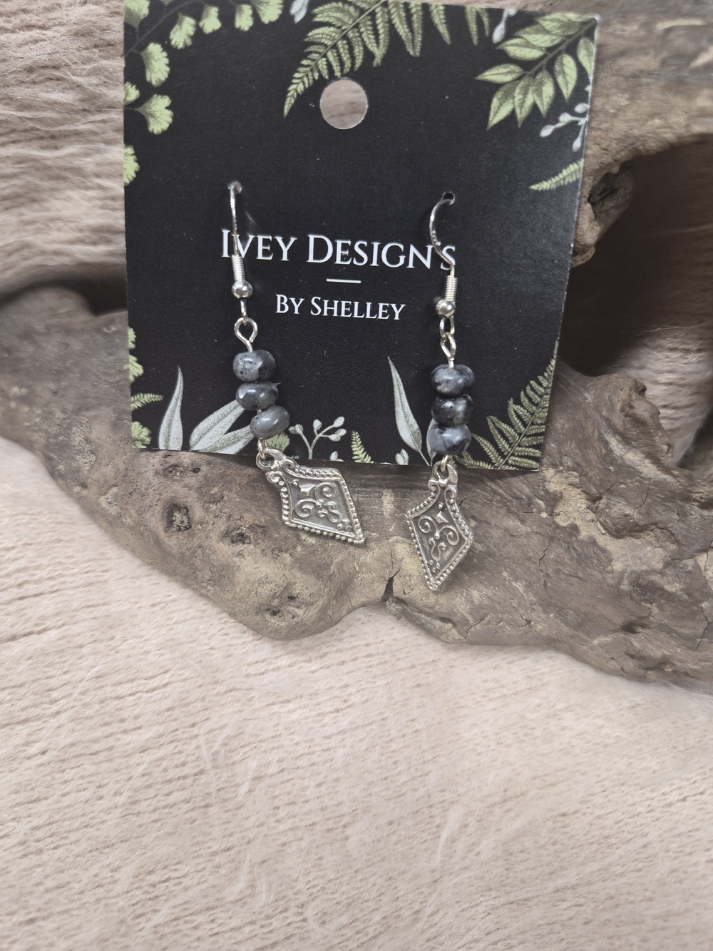 Silver-Tone Gray Bead Drop Earrings